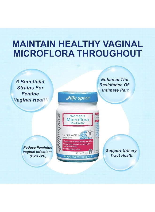 Life-Space Probiotic for Women - Supports Vaginal Health, Microflora and pH for BV and Yeast and Urinary Health - 6.3 Billion CFU - 60 Capsules - Image 2